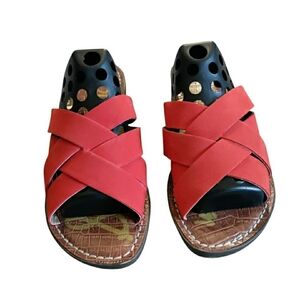 Sam Edelman Gaile Strappy Leather Slide Sandals Croc Embossed Logo